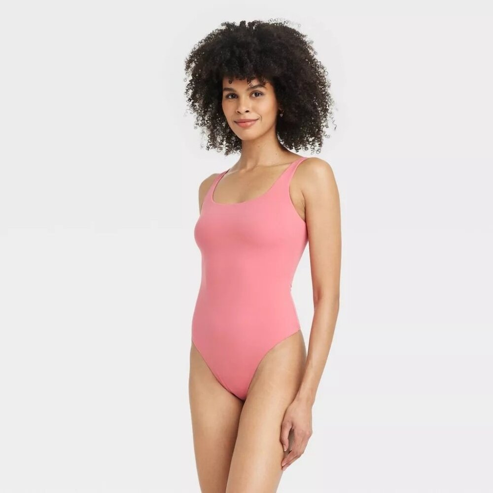 NEW Auden Luxe 4-Way Stretch Tank Bodysuit - Coral - Size Large